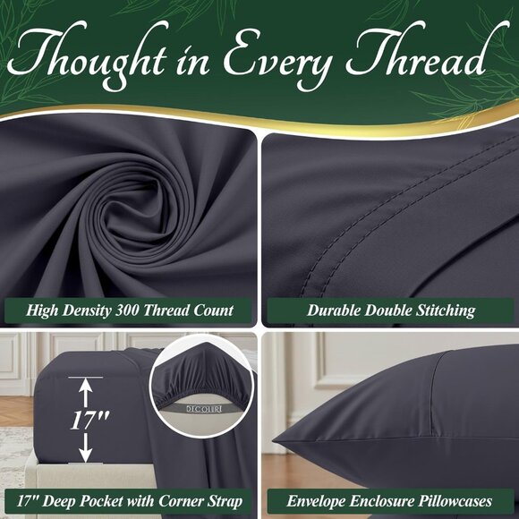 4- 100% Viscose Derived from Bamboo Sheets King Size 6pcs - Cooling 17" Deep - Picture 5 of 8